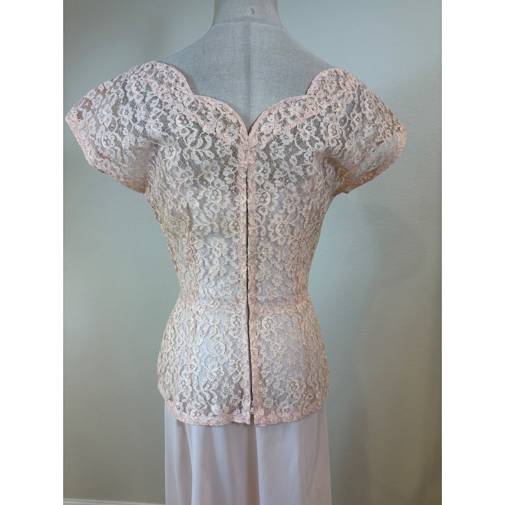 Vtg 50s Lace Top Scarf Slip Set S Pink 3pc Ensemble Romantic Formal cocktail - Picture 4 of 14